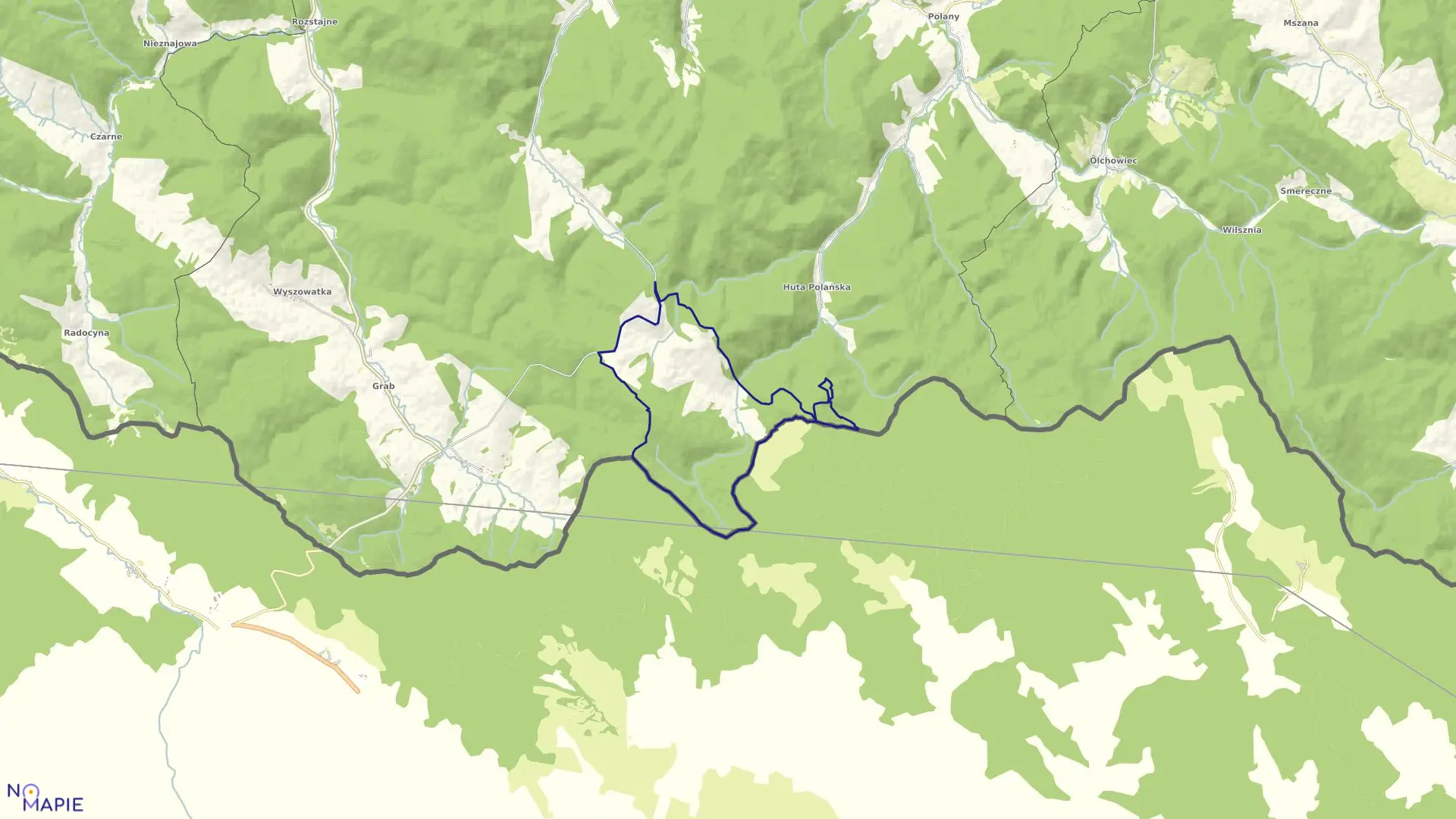 Mapa obrębu Ciechania w gminie Krempna