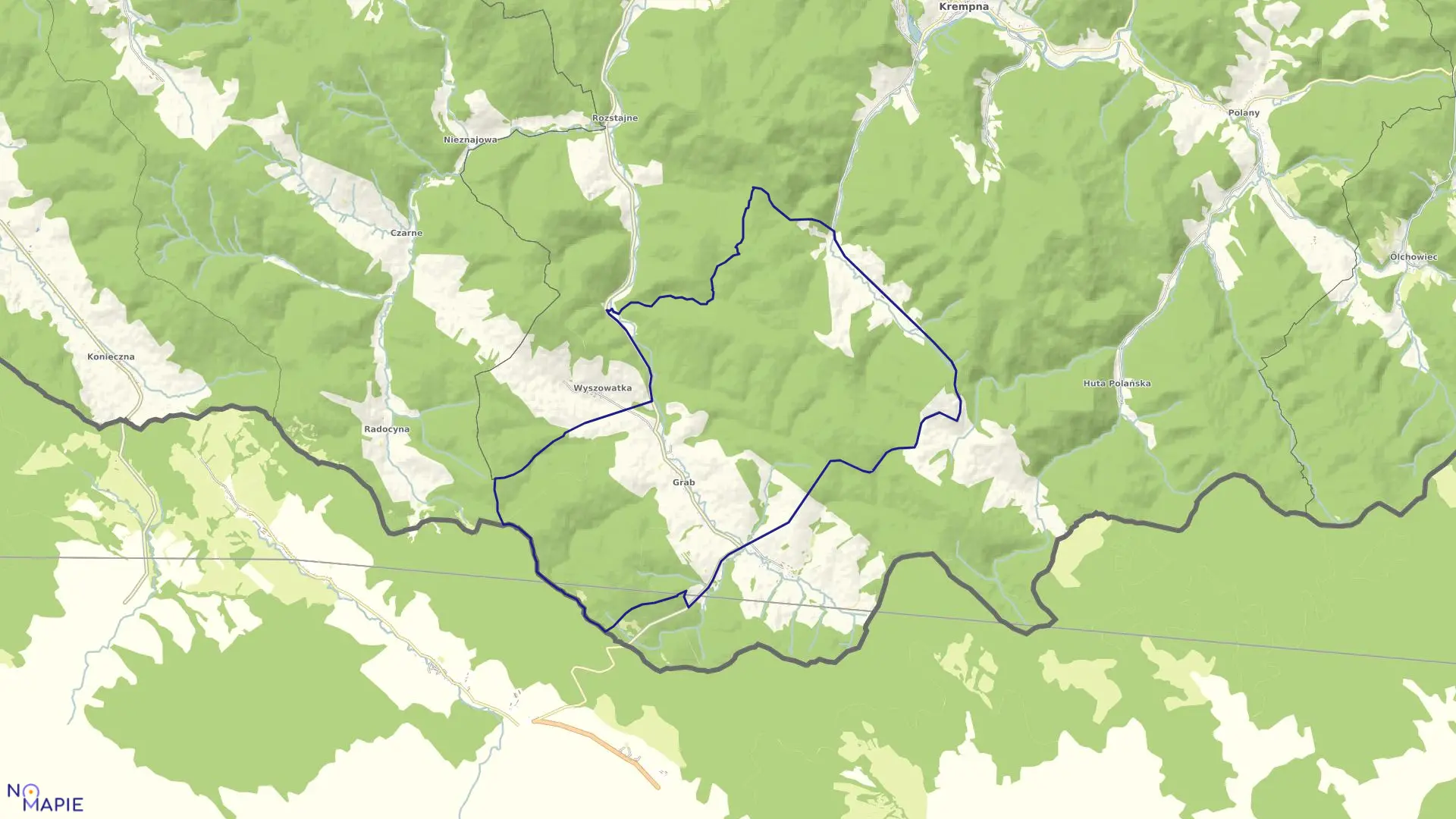 Mapa obrębu Grab w gminie Krempna