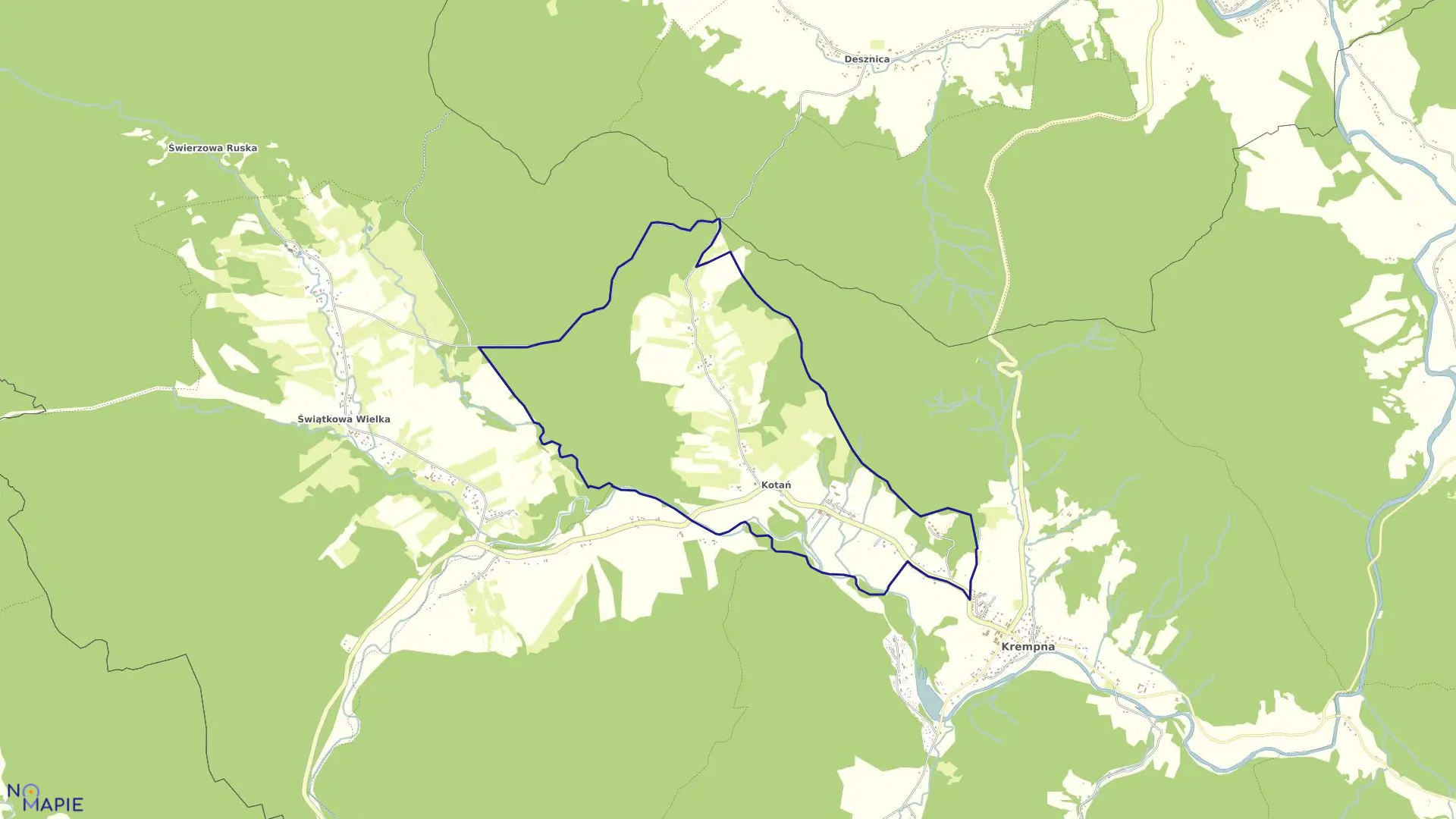 Mapa obrębu Kotań w gminie Krempna