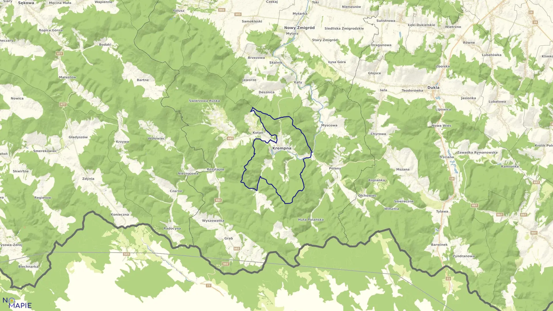 Mapa obrębu Krempna w gminie Krempna