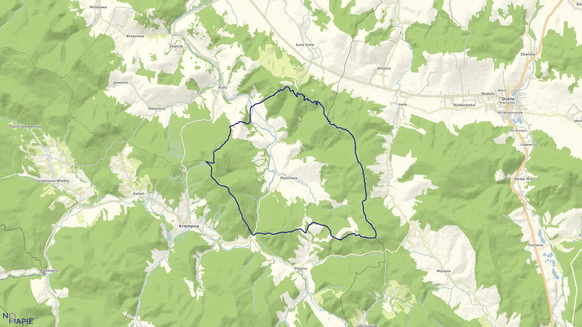 Mapa obrębu Myscowa w gminie Krempna