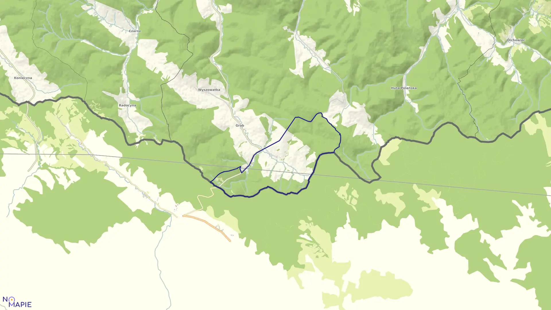 Mapa obrębu Ożenna w gminie Krempna