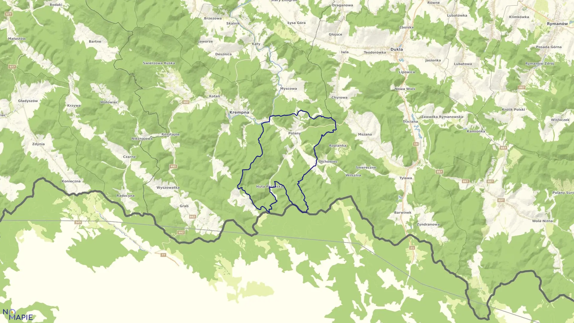 Mapa obrębu Polany w gminie Krempna