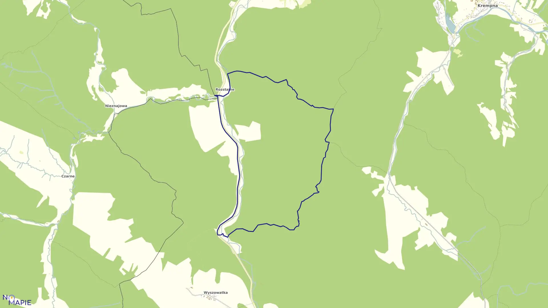 Mapa obrębu Rozstajne w gminie Krempna