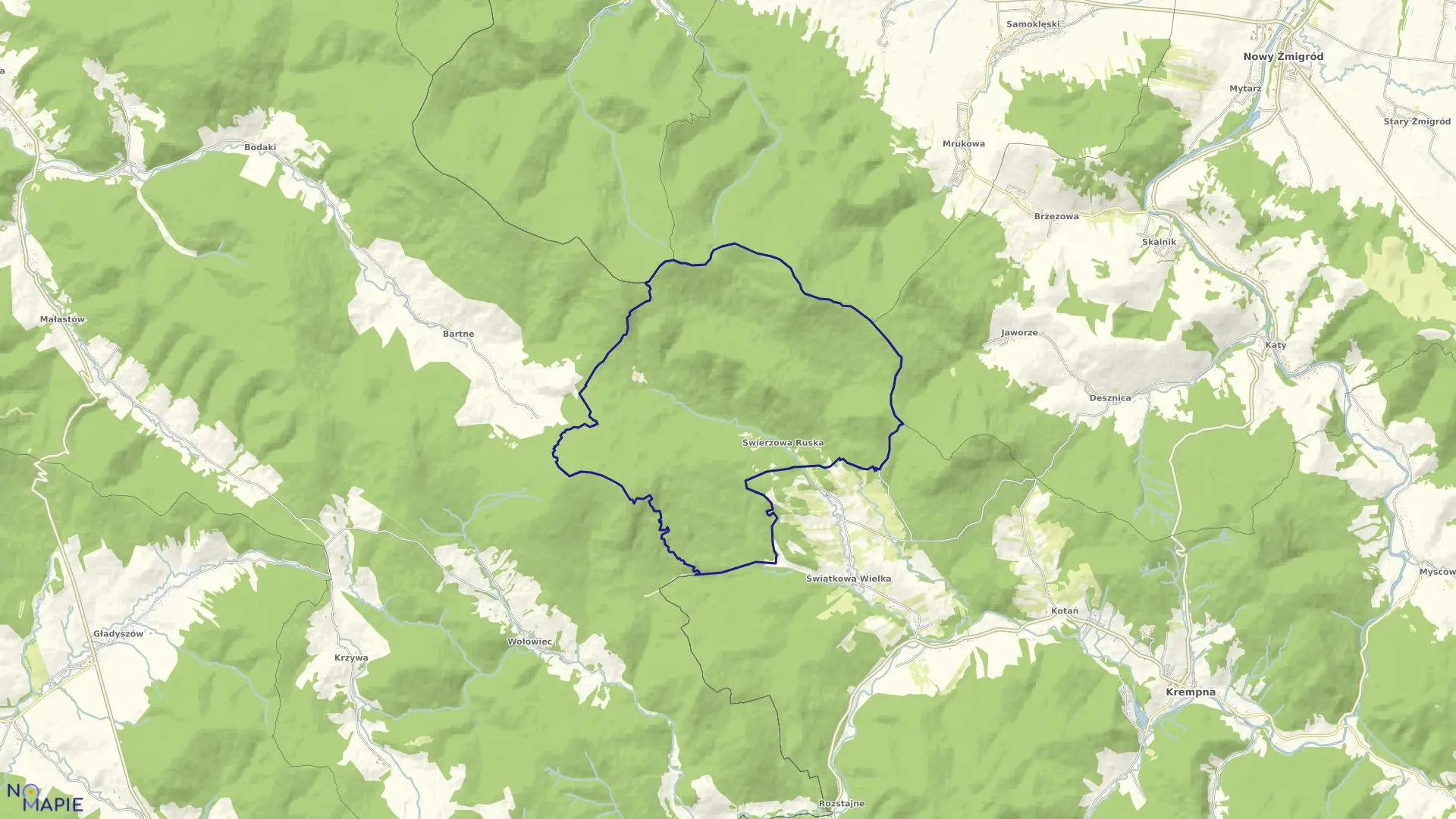 Mapa obrębu Świerzowa w gminie Krempna