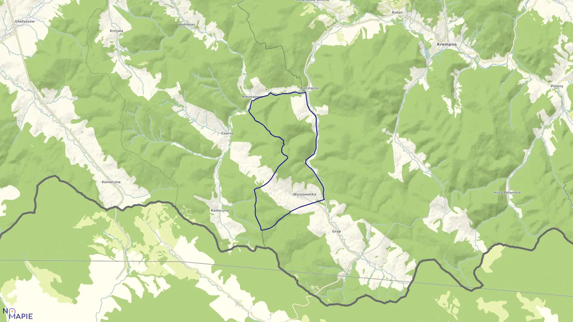 Mapa obrębu Wyszowatka w gminie Krempna